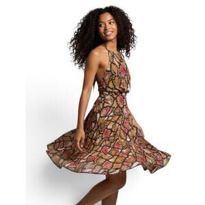Monica Ricci Multicolor Snake Print Halter Backless Fit & Flare Dress 40